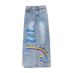 The Rainbow Printed Pants are a must-have for any jeans lover!! Made with light-colored denim, these pants will make you stand out from the rest. The fit is loose, so you can wear them anywhere and everywhere you go. The button-fly closure makes these pants perfect for any occasion. they're perfect for when you need a little extra coverage, or want something just a little more fun. So get ready to rock some denim with some Rainbow Printed Pants!