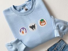 Halloween Cookies Boo Embroidered Sweatshirt Spooky Season - Etsy Casual Embroidered Sweatshirt For Fall, Casual Halloween Top With Embroidered Logo, Winter Crew Neck Sweatshirt With Embroidered Patch, Winter Embroidered Patch Crew Neck Sweatshirt, Long Sleeve Tops With Embroidered Patch For Fall, Advanced Embroidery, Halloween Cookies, Embroidered Sweatshirt, Husband Love