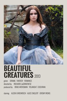 the poster for beautiful creatures 2013 shows a woman in a blue dress with long hair