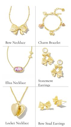 Love Shack Fancy Kendra Scott, Love Shack Fancy X Kendra Scott, Kendra Scott Bow Necklace, Gold Necklaces With Bow As Gifts, Gold Necklaces With Bow For Gifts, Chic Gold Necklace With Bow, Pink Bow Necklace, Fancy Necklace, Bow Necklace