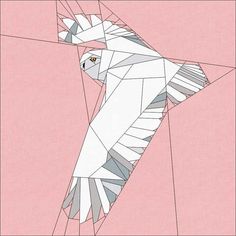 an abstract drawing of a bird in pink and grey colors with geometric lines on it