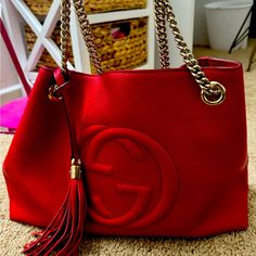 Red Gucci Tote Bag. Lightly Used. Gucci Tote Bag, Bags Gucci, Gucci Tote, Gucci Bags, Womens Tote Bags, Soho, Gucci Bag, Red Leather, Gucci