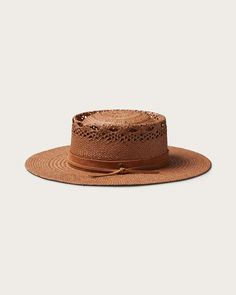 Shine and sophistication. This hand-made flat-brim straw boater hat features a telescope crown, medium stiffness and an authentic leather headband. Western Brown Boater Hat With Flat Crown, Adjustable Brown Boater Hat With Flat Crown, Brown Boater Hat With Wide Brim In Toquilla Straw, Brown Toquilla Straw Boater Hat With Wide Brim, Brown Wide Brim Boater Hat In Toquilla Straw, Adjustable Straw Boater Hat For Rodeo, Brown Toquilla Straw Boater Hat With Flat Brim, Brown Flat Brim Boater Hat For Rodeo, Adjustable Brown Boater Hat With Flat Brim