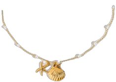 Shell-shaped Ocean-inspired Jewelry With Starfish Charm, Gold Shell-shaped Jewelry With Starfish Charm, Elegant Starfish Charm Necklace For Beach, Starfish Shell Jewelry, Gold Starfish Shell Necklace, Shell Starfish Charm Necklace, Gold Necklace With Starfish Charm, Gold Shell-shaped Necklace With Starfish Charm, Starfish Shell Necklace As Gift