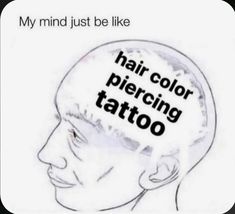 a drawing of a man's head with the words hair color piercing tattoo on it