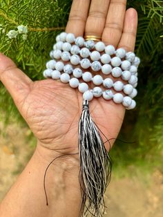 8 mm Rnd 108+1 Guru  Beads Original WHITE HOWLITE Rosary, Japa Mala, Necklace, Energized, Yoga Prayer Healing Meditation, Free Ship by ArtisanCraftedJewelz on Etsy Increase Intuition, Calming Stones, White Howlite, Spiritual Awareness, Third Eye Chakra, Mala Necklace, Prayer Beads