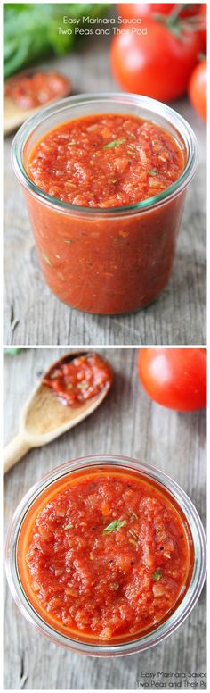 two pictures showing how to make homemade marinara sauce