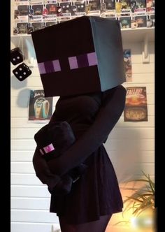 a person in a costume made to look like a minecraft character