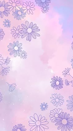 purple flowers on a pink and blue background