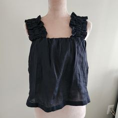 The Frame Women's Ruffle Strap Tank Top Is Perfect For Summer Brunches, Baby Showers, Or Any Occasion Where You Need To Don A Look. Black Spring Top With Ruffled Straps, Black Top With Ruffled Straps For Spring, Black Top With Ruffled Straps For Summer, Elegant Black Top With Ruffled Straps, Cap Sleeve Shirt, Strap Tank Top, Tank Top Straps, Bow Detail Dress, The Frame