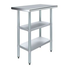 a stainless steel table with two shelves on each side and one shelf under the top