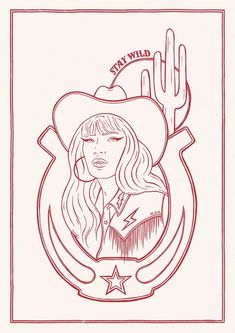 Even Cowgirls Get The Blues Tattoo, Cowgirl Line Drawing, Cowgirl Outline Drawing, Cowgirl Riding Horse Tattoo, Cowgirl Illustration Art, Vintage Western Tattoos, Yee Haw Tattoo, Western Vans, Cowgirl Sketch