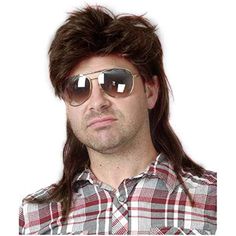 PRICES MAY VARY. Wig Type : Mutllet wig for men , every redneck 80's Party needs Mens Mullet Wigs! About this wig: High quality heat resistant synthetic fiber wigs, which is very suitable for long term use, no skin allergies. Ready to wesr - Pre styled upon arrival simply open and shake the wig out for a full free flow look. Occasion : This costume is great for all parties - 80s disco - halloween - christmas - office party - rock concert - punk show - heavy metal - mullet america look. Adjustabl Guys 80s Costume, Men's Mullet, Mullet Wigs, Mens Mullet, 80s Costumes, Wigs For Men, Brown Cosplay, Rocker Hair, Mullet Wig