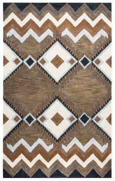 a brown and blue rug with an abstract design