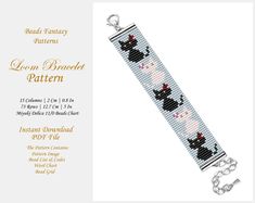 a cross stitch bracelet with an image of a black cat on the front and bottom