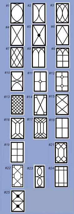 the different types of windows are shown in black and white, with numbers on each side