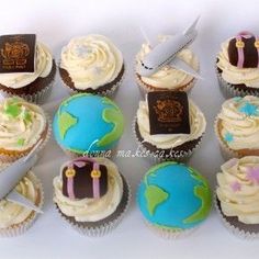 a bunch of cupcakes that are decorated with different designs and colors on them