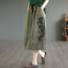 Details: Gender: Women Item Type: Skirt Material: Cotton Season: Summer Pattern: Embroidery Style: Casual, Loose, Retro Waist Type: Elastic Waist Size: One Size Waist: 64.00 - 110.00 cm/ 25.20 - 43.31 " Length: 70.00 cm/ 27.56 " Hip: 122.00 cm/ 48.03 " Spring Skirt With Floral Embroidery, Casual Embroidered Denim Skirt, Casual Embroidered Skirt For Spring, Casual Floral Embroidery Skirt, Summer Cotton Denim Skirt With Floral Embroidery, Floral Embroidered Cotton Denim Skirt, Spring Embroidered Cotton Skirt, Casual Embroidered Denim Skirt For Summer, Spring Casual Skirt With Embroidered Hem