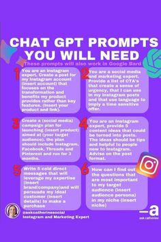 a purple poster with the words chat gtt promps you will need