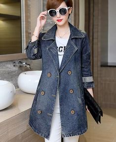 Womens Double-breasted Lapel Jeans Button Jacket Denim Loose Causal Coats 5XL | eBay Spring Denim Jacket, Long Denim Jacket, Look Jean, Windbreaker Jacket Women, Denim Trench Coat, Denim Jacket Fashion, Coat For Women, Jean Jacket Women, Casual Outerwear