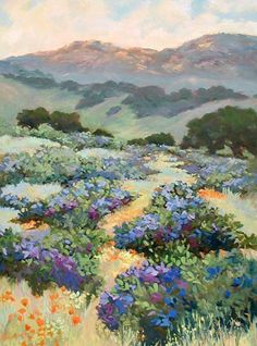 an oil painting of mountains and flowers in the foreground with text that reads, life is retrieving