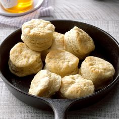 biscuits in a skillet on a table