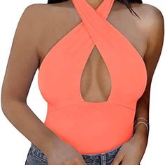 Brand New Item, Looks Very Sexy Front Criss Cross, Breathable And Super Stretchy. Size L Color: Neon Pink 75% Nylon, 25% Spandex Summer V-neck Bodysuit For Club, Low-cut Halter Top For Summer, Summer Club Halter Neck Bodysuit, Summer Club Bodysuit With Halter Neck, Summer Halter Neck Bodysuit For Club, Summer Backless Bodysuit For Night Out, Summer Stretch Bodysuit For Night Out, Fitted Low-cut Bodysuit For Summer, Summer Club Bodysuit In Flirty Style