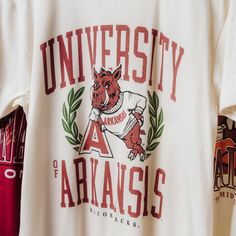 In all of college sports, there’s only one school that can call a razorback hog their mascot. From 1958 to 2001, the university used this relaxed razorback in an Arkansas sweater as a secondary logo. He’s a real ham, if we do say so ourselves. Products are mocked up on a size S. Graphics may appear smaller on larger sizes. Secondary Logo, Arkansas Razorbacks, College Sports, Logo Tee, Logo Tees, Arkansas, Soft Fabrics, University, Cream