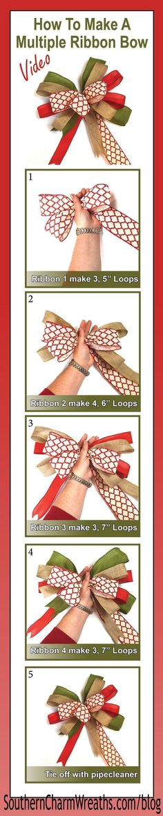 how to make a multiple ribbon bow with instructions for making it in the shape of a butterfly