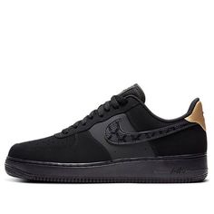 Nike Air Force 1 Black/Gold DH2473-001 (AF1/SNKR/Retro/Skate/Casual) Custom Black Sneakers With Embossed Logo For Sports, Urban Black Sneakers With Embossed Logo, Black Custom Sneakers With Gum Sole For Streetwear, Sporty Black Skate Shoes With Embossed Logo, Black Nike Air Force 1 With Gum Sole, Nike Air Force 1 Black For Skateboarding, Nike Air Force 1 Black Urban Streetwear, Casual Black Nike Air Force 1 With Gum Sole, Nike Air Force 1 Black Urban Style