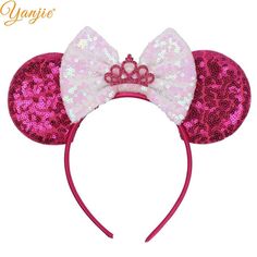 This is a Child Size, Sequined, Costume MINNIE MOUSE EARS - HOT PINK & WHITE Crown - This is not an official Disney product. It is manufactured by Yanjie for costume or cosplay. Sequined Ears and Bow, on front and back, Glittered Crown embellishment, with satin covered headband. Perfect for your little princess. Please visit my store "TIMMIE DISNEY TRADING PINS" for a huge selection of Disney Character pins, Vinylmation toys, Trading pin lanyards and much more:  https://www.ebay.com/str/timmiedi Shamrock Flower, Minnie Ears Headband, Princess Decorations, Red Crown, Bow Headbands, Glitter Party, Mouse Ears Headband, Ear Hair, Ears Headband