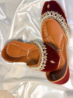 Handcrafted beautiful Maroon Khussa with handwork on it making it a perfect fancy choice to wear on wedding, parties or other events Festive Open Toe Wedding Shoes, Festive Open Toe Wedding Shoes For Party, Wedding Sandals With Zari Work For Festivals, Festive Wedding Sandals With Zari Work, Closed Toe Sandals For Wedding And Festive Occasions, Festive Closed Toe Sandals For Wedding, Dori Work Flats For Wedding And Diwali, Traditional Sandals For Festive Reception, Traditional Festive Sandals For Reception