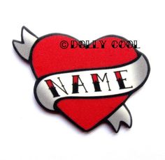 Heart Brooch Custom Personalized Name - Your choice of word - Hand Made by Dolly Cool Rockabilly 50s Pin Badge Tattoo Custom heart tattoo style brooch, personalized with YOUR choice of name or word! Probably up to 7 letters works best, please make sure to put the name or word of your choice on the note to seller so I can make your custom piece just for you!If you want the heart a different color - just let me know. All my products are hand made from scratch in my home studio, so I can do whateve Heart Necklace Tattoo, Diamond Necklace Tattoo, Tattoo Necklace, Necklace Tattoo, Leopard Print Hair, Rockabilly Pinup, Acrylic Brooch, Earring Trends, Red Leopard