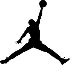 the silhouette of a basketball player with his arms in the air while holding a ball