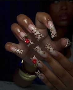 Nails Leopard, Cheetah Print Nails, Cheetah Nails, Red Acrylic Nails, Leopard Print Nails, Print Nails