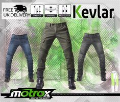 MOTORBIKE MOTORCYCLE JEANS MADE WITH KEVLAR CE Approved Armour Description: Our motorcycle jeans combine practicality, protection, and of course, an awesome style that offers you ultimate fortification when you need it. These motorbike jeans are specifically tailored for motorbike riders and are able to protect you from serious abrasions if you ever fall off your bike at a high speed and offer you comfort and flexibility that won't hinder your ride. While safety and practicality are of great con Biker Look, Motorcycle Jeans, Motorcycle Pants, Double Denim, Armors, Pants For Men, Material Design, High Speed, Denim Pants