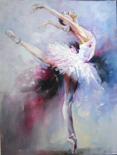 a painting of a ballerina in white and pink