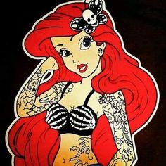 Disney Trash, Disney Characters Tattoos, Disney Gone Bad, Emo Disney, Evvi Art, Goth Disney Princesses, Disney Punk, Goth Disney, Punk Disney Princesses