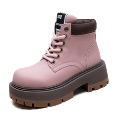 Gender: Women Type: Boots Main Materials: Cowhide Insole: Pigskin Sole: Rubber Type of Closure: Lace-up Style: Daily, Casual, Vintage Season: Spring, Autumn Heel Height: High (6 cm) Polyurethane Ankle Boots With Reinforced Heel, Round Toe Polyurethane Boots With Lug Sole, Fall High-top Boots In Polyurethane, Thick Bottom Round Toe Martin Boots, Winter High Ankle Boots In Polyurethane, Polyurethane Boots With Lug Sole For Fall, Fall Platform Boots With Thick Bottom And Round Toe, Fall Waterproof Ankle Boots With Padded Ankle, Fall Polyurethane Boots With Lug Sole