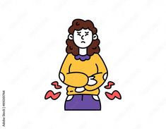 Download an illustration of a woman with a stomach ache. feel pain in the stomach. holding stomach. suffering from digestive disorders. Symptoms of ulcers and GERD. outline style illustration design. Stock Vector and explore similar vectors at Adobe Stock. Body Condition, Photo Illustration, Adobe Stock, Illustration Design, North America, Stock Vector, A Woman, Vector Illustration