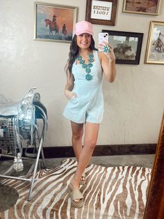 We have a new fave romper & it'll be yours too! So many ways to style it! Features 3 ties at back with zipper closure & pockets. 100% Cotton Pressley is 5’4”, a size 25 & extra small top wearing a small Vogue Home, Wild Rag, Rodeo Drive, Denim Romper, British Indian, Small Tops, Ethiopia, Trucker Cap, Jumpsuit Dress