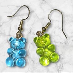 Green & blue gummy bear earrings Gummy Bear Earrings, Bear Earrings, Polymer Crafts, Gummy Bear, Gummy Bears, Jewelry Inspiration, Jewelry Earrings Dangle, Etsy Earrings, Dangle Drop Earrings