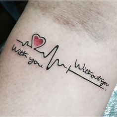 a heart and heartbeat tattoo with the words, wish you love without surgery on it