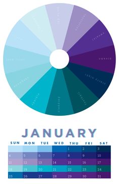 the color wheel for january is shown in blue and purple