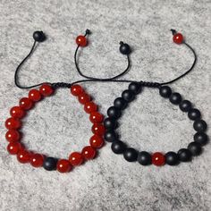 ADJUSTABLE Distance Bracelets Set - Black & Red Onyx Matching Pair - Long Distance - For Friendships/relationships/couples - Gemstone Bracelet. Product details: Bracelet type: bead Material: Black Onyx & Red Onyx Color: Black & Red Band type: Thread Dimensions: Bead size: 8mm Bracelet length: 6-8 Inches (Slide design made to fit wrists of all sizes! One size fits all.) Weight: 17 gm (Approx.) 1. Choose between ordering a set or single bracelets above! This allows you to send the different colors Unique Matching Bracelets, Red Beaded Bracelets With 8mm Beads As A Gift, Red Round Beads Bracelets For Friendship, Braided Bracelets With 8mm Beads As Gift, Red Beaded Bracelets With 8mm Beads For Gift, Adjustable Red Gemstone Beaded Bracelets, Adjustable Red Crystal Bracelet With Gemstone Beads, Red Adjustable Gemstone Beaded Bracelets, Adjustable Red Beaded Gemstone Bracelets