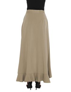 Khaki Chiffon Tie-waist Ruffle Palazzo Pants Chic Solid Color Long Skirt, Chic Long Skirt Bottoms With Ruffles, Chic Flowy Bottoms For Brunch, Chic Beige Ruffled Skirt Bottoms, Flowy Wide-leg Bottoms With Ruffles, Chic Spring Waist-length Bottoms, Chic Flowy Bottoms With Ruffle Hem, Elegant Flowy Bottoms For Brunch, Flowy Long Skirt For Brunch