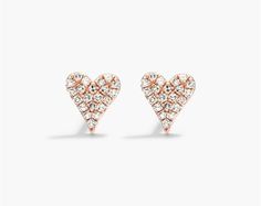 14K Rose Gold Diamond Heart Earrings. These diamond pave heart studs are a contemporary take on a classic look. Set in 14K rose gold, they perfect for everyday wear. Rose Gold Heart Earrings With Diamond Accents, Diamond Heart Earrings, Heart Studs, Rose Gold Diamonds, Diamond Heart, Heart Earrings, Pave Diamonds, Classic Looks, Gold Diamond