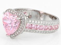 Pre-Owned Bella Luce ® pink and white diamond simulants 6.66ctw heart, square, and round, rhodium over sterling silver heart ring. Measures approximately 0.81"L x 0.44"W and is not sizeable. The diamond equivalent weight is 3.80ctw..  This product may be a customer return, vendor sample, or on-air display and is not in its originally manufactured condition.  It may not be new.  In some instances, these items are repackaged by JTV. Pink Jewelry Rings, Pink Heart Diamond Ring, Pink Heart Cut Jewelry For Valentine's Day, Pink Cubic Zirconia Jewelry For Valentine's Day, Valentine's Day Pink Cubic Zirconia Diamond Ring, Heart-shaped Pink Jewelry With Diamond Accents, Fine Jewelry Heart Cut Pink Jewelry, Pink Heart-shaped Jewelry With Diamond Accents, Pink Heart Cut Fine Jewelry