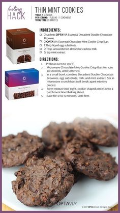 an advertisement for chocolate cookies with the words thin mint cookies on it and instructions to make them