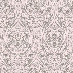 a pink and grey wallpaper with an ornate design